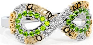 Peridot Gold Silver Infinity Irish "My Soul Mate" Ring