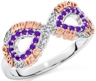 Amethyst White Rose Gold Infinity Irish "My Soul Mate" Ring