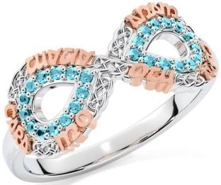 Aquamarine White Rose Gold Infinity Irish "My Soul Mate" Ring