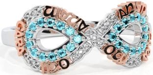 Aquamarine White Rose Gold Infinity Irish "My Soul Mate" Ring