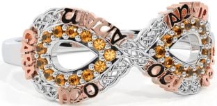 Citrine White Rose Gold Infinity Irish "My Soul Mate" Ring