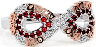 Garnet White Rose Gold Infinity Irish "My Soul Mate" Ring