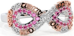 Pink Tourmaline White Rose Gold Infinity Irish "My Soul Mate" Ring