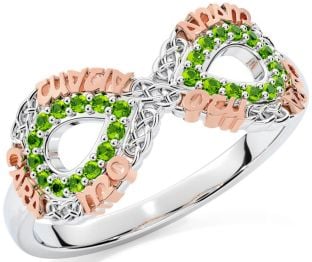 Peridot White Rose Gold Infinity Irish "My Soul Mate" Ring