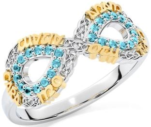 Aquamarine White Yellow Gold Infinity Irish "My Soul Mate" Ring