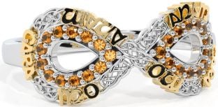 Citrine White Yellow Gold Infinity Irish "My Soul Mate" Ring