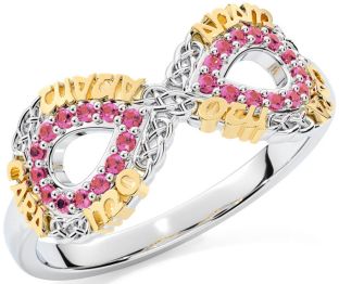 Pink Tourmaline White Yellow Gold Infinity Irish "My Soul Mate" Ring