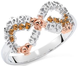 Citrine Rose Gold Silver Claddagh Infinity Irish "My eternal love" Ring