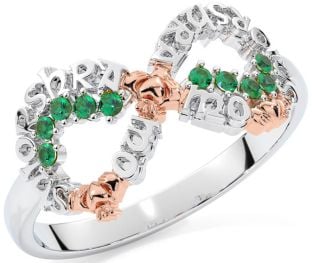 Emerald Rose Gold Silver Claddagh Infinity Irish "My eternal love" Ring