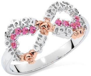 Pink Tourmaline Rose Gold Silver Claddagh Infinity Irish "My eternal love" Ring