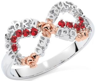 Ruby Rose Gold Silver Claddagh Infinity Irish "My eternal love" Ring