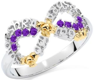 Amethyst Gold Silver Claddagh Infinity Irish "My eternal love" Ring