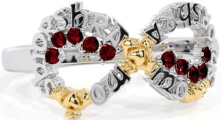 Garnet Gold Silver Claddagh Infinity Irish "My eternal love" Ring