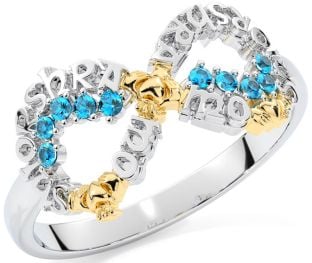 Topaz Gold Silver Claddagh Infinity Irish "My eternal love" Ring