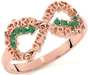Emerald Rose Gold Silver Claddagh Infinity Irish "My eternal love" Ring