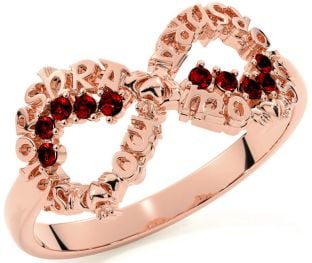 Garnet Rose Gold Silver Claddagh Infinity Irish "My eternal love" Ring