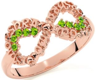 Peridot Rose Gold Silver Claddagh Infinity Irish "My eternal love" Ring