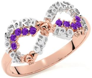 Amethyst Rose Gold Silver Claddagh Infinity Irish "My eternal love" Ring
