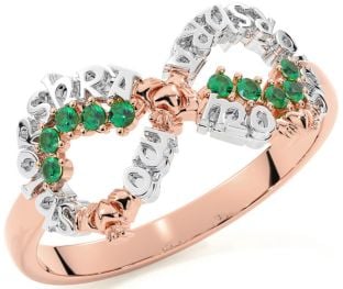 Emerald Rose Gold Silver Claddagh Infinity Irish "My eternal love" Ring
