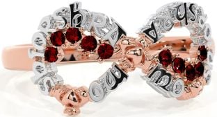 Garnet Rose Gold Silver Claddagh Infinity Irish "My eternal love" Ring