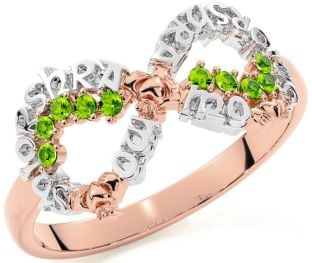Peridot Rose Gold Silver Claddagh Infinity Irish "My eternal love" Ring
