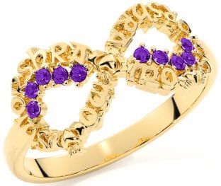 Amethyst Gold Silver Claddagh Infinity Irish "My eternal love" Ring