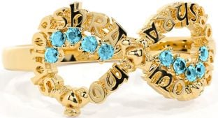 Aquamarine Gold Silver Claddagh Infinity Irish "My eternal love" Ring