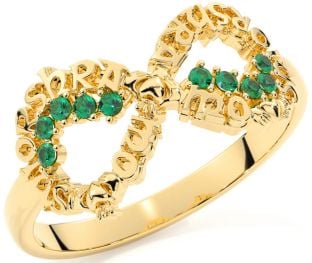 Emerald Gold Silver Claddagh Infinity Irish "My eternal love" Ring