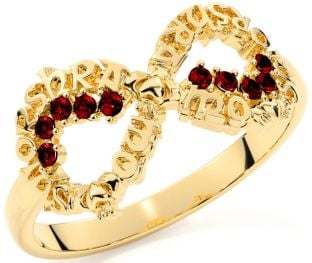 Garnet Gold Silver Claddagh Infinity Irish "My eternal love" Ring