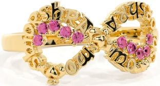 Pink Tourmaline Gold Silver Claddagh Infinity Irish "My eternal love" Ring