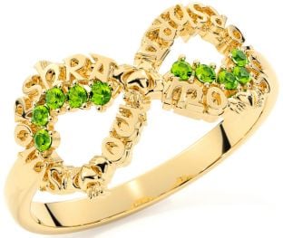 Peridot Gold Silver Claddagh Infinity Irish "My eternal love" Ring