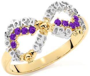 Amethyst Gold Silver Claddagh Infinity Irish "My eternal love" Ring