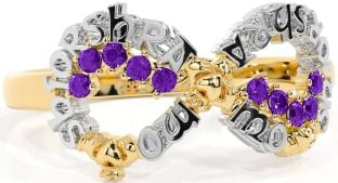 Amethyst Gold Silver Claddagh Infinity Irish "My eternal love" Ring