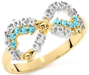 Aquamarine Gold Silver Claddagh Infinity Irish "My eternal love" Ring