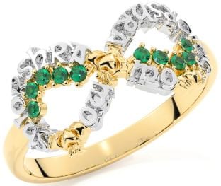 Emerald Gold Silver Claddagh Infinity Irish "My eternal love" Ring