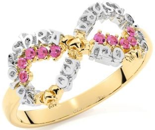 Pink Tourmaline Gold Silver Claddagh Infinity Irish "My eternal love" Ring