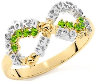 Peridot Gold Silver Claddagh Infinity Irish "My eternal love" Ring