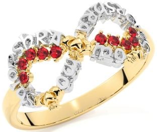Ruby Gold Silver Claddagh Infinity Irish "My eternal love" Ring
