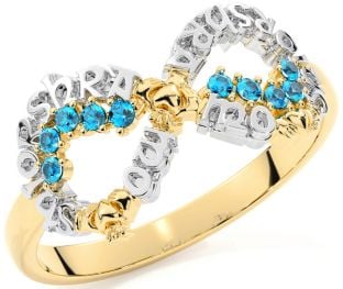 Topaz Gold Silver Claddagh Infinity Irish "My eternal love" Ring