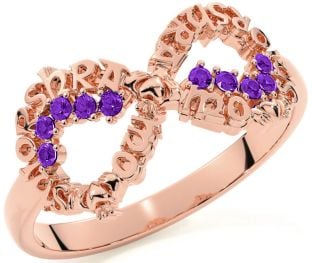 Amethyst Rose Gold Claddagh Infinity Irish "My eternal love" Ring