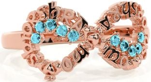 Aquamarine Rose Gold Claddagh Infinity Irish "My eternal love" Ring