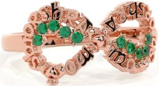 Emerald Rose Gold Claddagh Infinity Irish "My eternal love" Ring