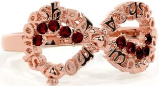 Garnet Rose Gold Claddagh Infinity Irish "My eternal love" Ring