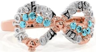 Aquamarine White Rose Gold Claddagh Infinity Irish "My eternal love" Ring