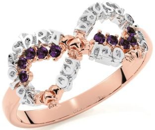 Alexandrite White Rose Gold Claddagh Infinity Irish "My eternal love" Ring