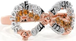 Citrine White Rose Gold Claddagh Infinity Irish "My eternal love" Ring