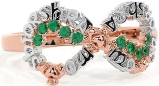 Emerald White Rose Gold Claddagh Infinity Irish "My eternal love" Ring