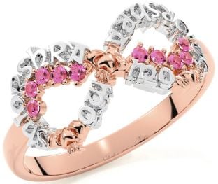 Pink Tourmaline White Rose Gold Claddagh Infinity Irish "My eternal love" Ring