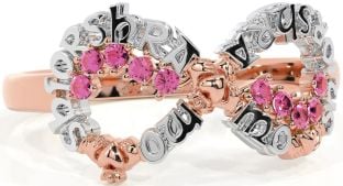 Pink Tourmaline White Rose Gold Claddagh Infinity Irish "My eternal love" Ring