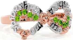 Peridot White Rose Gold Claddagh Infinity Irish "My eternal love" Ring